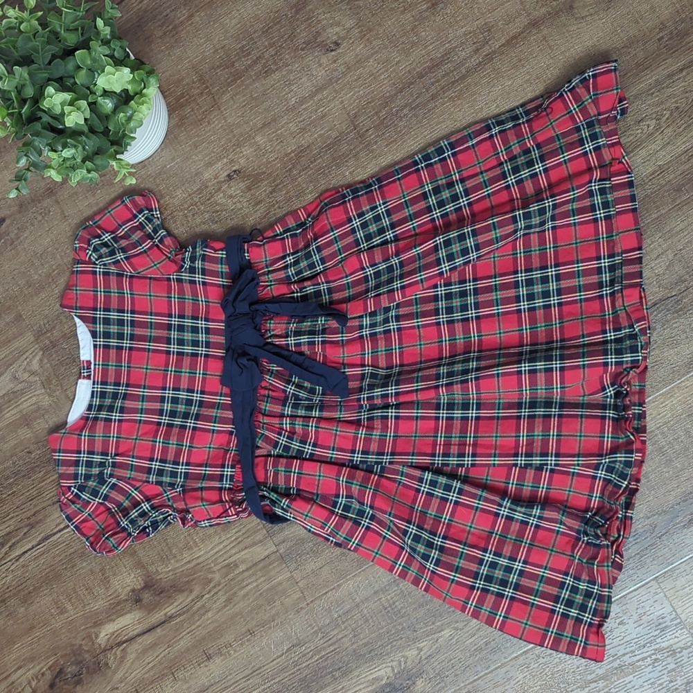 Red & Blue Plaid DRESS with Navy Blue Sash